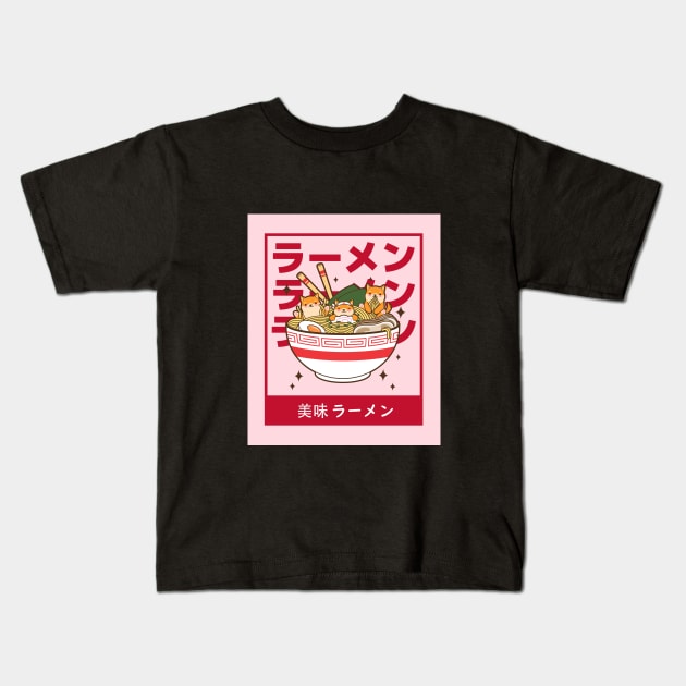 3 Shiba Yummy Ramen Kids T-Shirt by InfiniTee Design